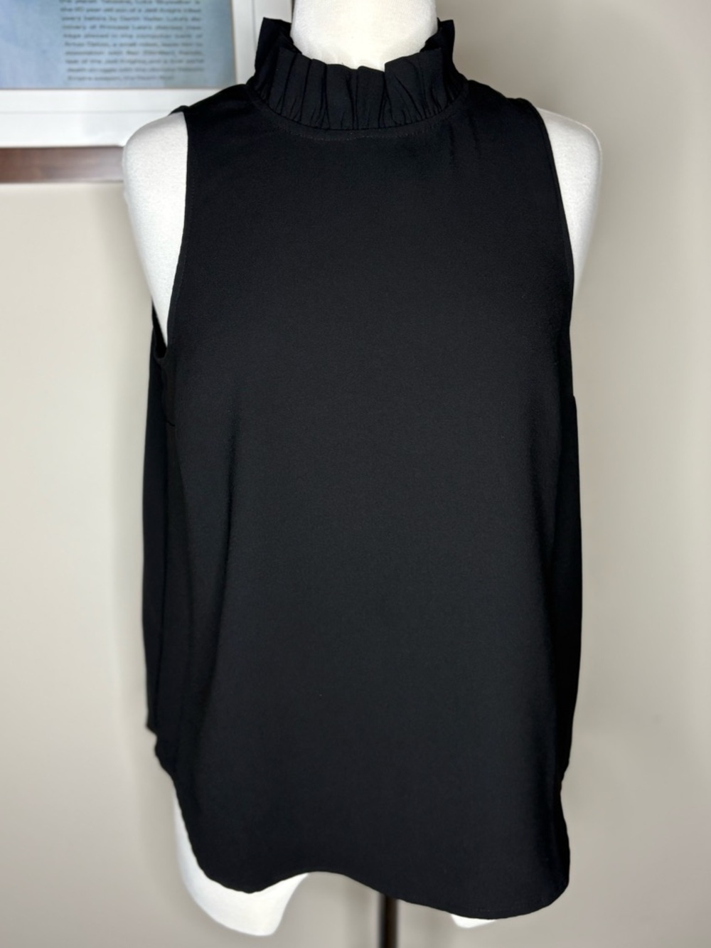 J. Crew Black Ruffle Mock Neck Sleeveless Top
